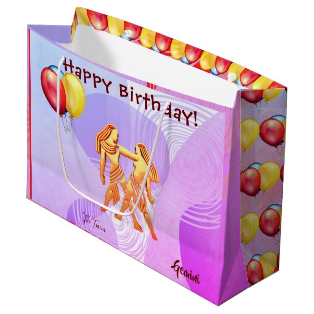Gemini Happy Birthday / May 21 - June 20  Large Gift Bag (Front Angled)