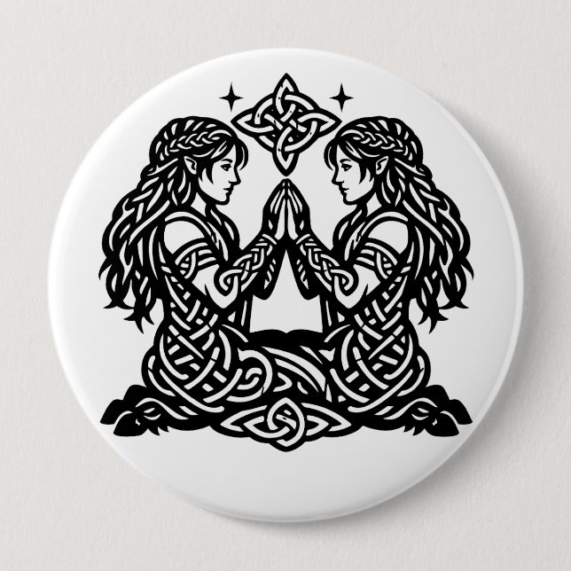 Gemini — Haunted Ink Zodiac Twins 10 Cm Round Badge (Front)