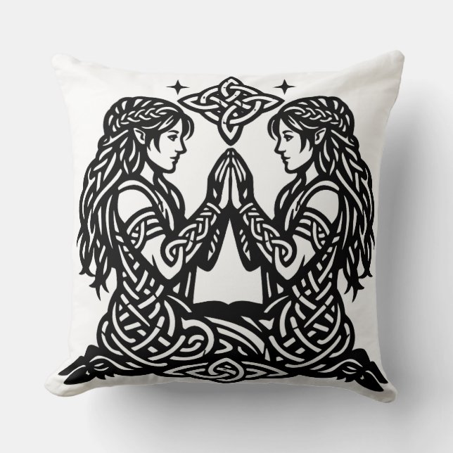 Gemini — Haunted Ink Zodiac Twins Cushion (Front)