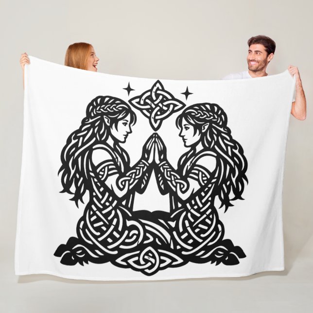 Gemini — Haunted Ink Zodiac Twins Fleece Blanket (In Situ)