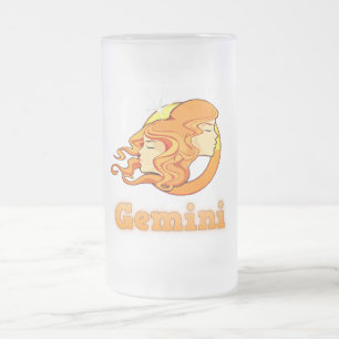 Gemini illustration frosted glass beer mug