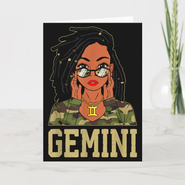 Gemini Loc'd Hair Sy Black Woman Camo Melanin Girl Card (Front)