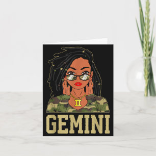 Gemini Loc'd Hair Sy Black Woman Camo Melanin Girl Card