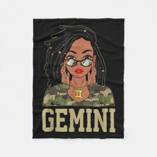 Gemini Locd Hair Sy Black Woman Camo Melanin Girl Fleece Blanket