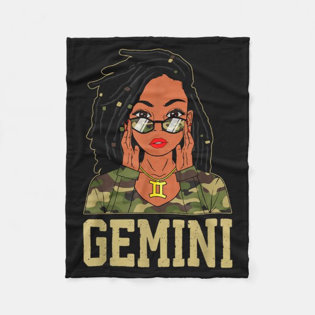 Gemini Loc'd Hair Sy Black Woman Camo Melanin Girl Fleece Blanket (Front)