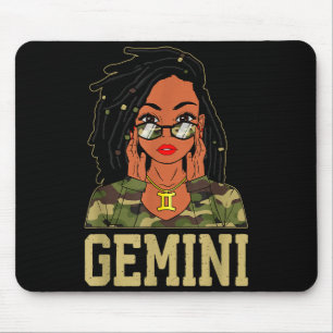 Gemini Loc'd Hair Sy Black Woman Camo Melanin Girl Mouse Mat