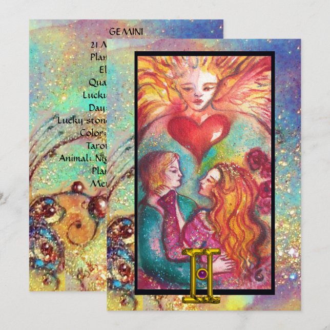 GEMINI,LOVERS TAROT ASTROLOGY ZODIAC BIRTHDAY  CARD (Front/Back)