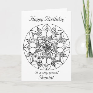 Gemini Mandala: Colour your own Birthday Card