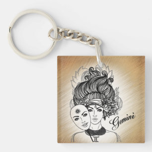 Gemini Masked Lady Zodiac Key Ring
