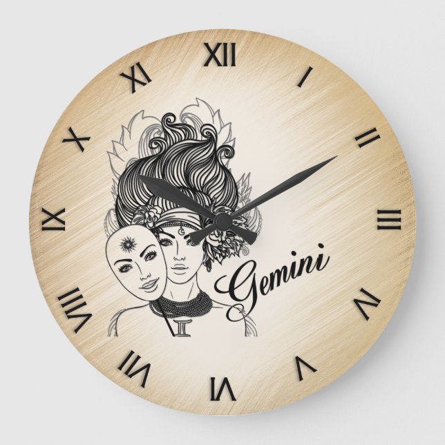 Gemini Masked Lady Zodiac Large Clock (Front)