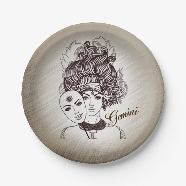 Gemini Masked Lady Zodiac Paper Plate (Front)