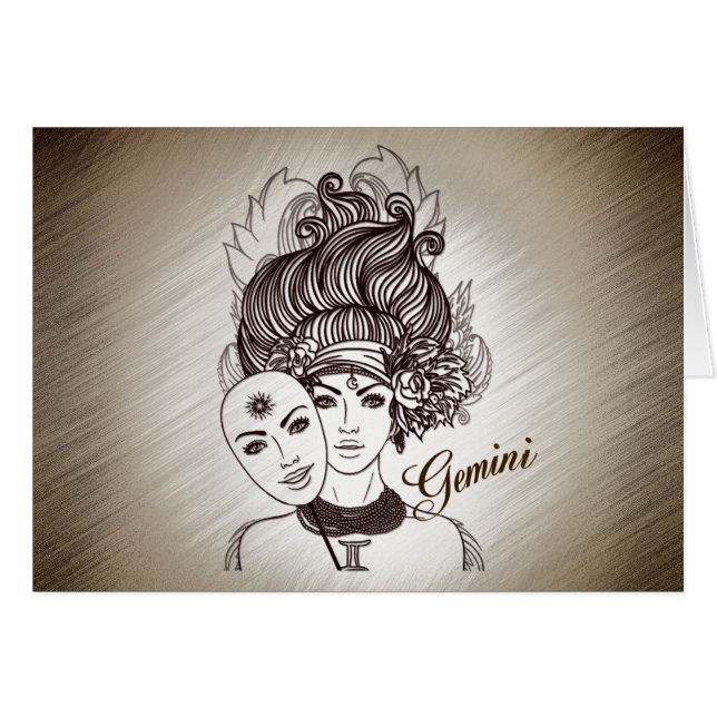 Gemini Masked Lady Zodiac Rustic (Front Horizontal)