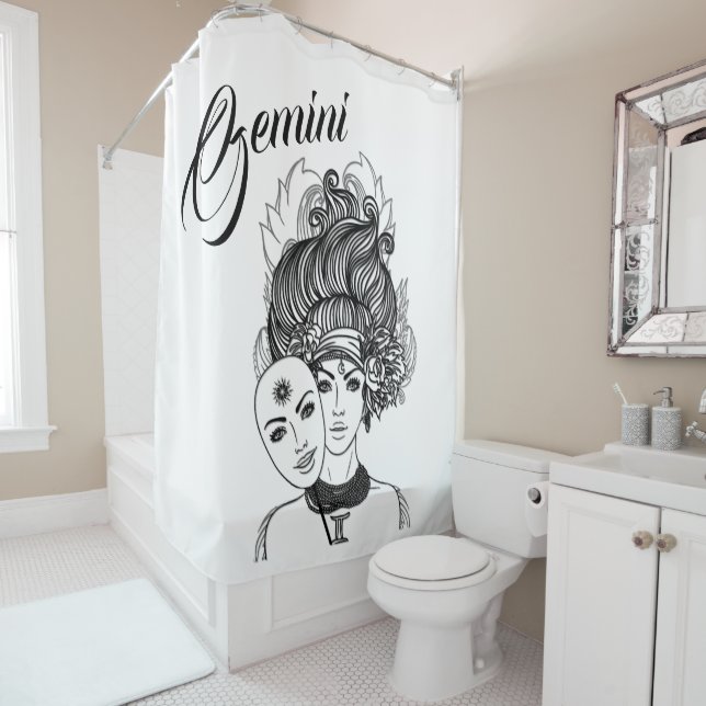 Gemini Masked Lady Zodiac Shower Curtain (In Situ)