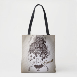 Gemini Masked Lady Zodiac Tote Bag