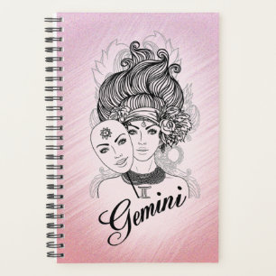 Gemini Masked Pink Lady Zodiac Blank inside Planner