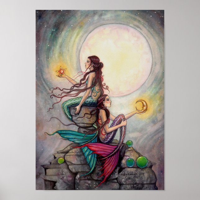 Gemini Mermaids Fantasy Art Poster (Front)