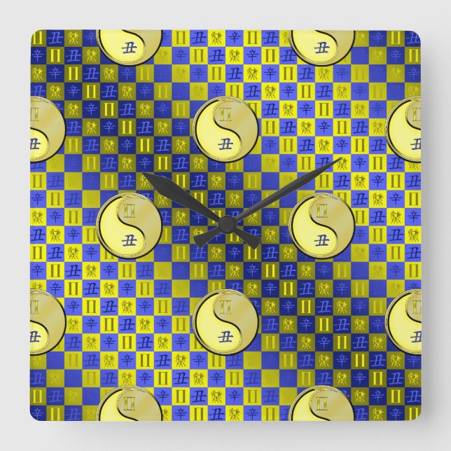 Gemini & Metal Ox Square Wall Clock (Front)