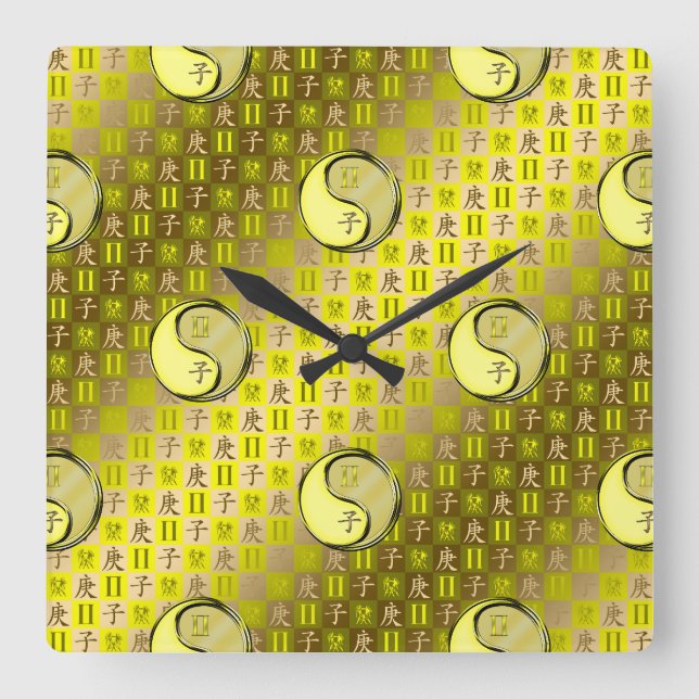 Gemini & Metal Rat Square Wall Clock (Front)