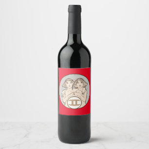 Gemini Mucha Art Nouveau Wine Label