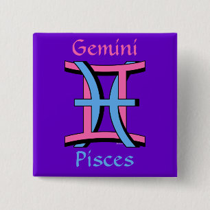 Gemini & Pisces PkBl 15 Cm Square Badge