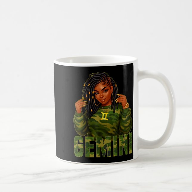 Gemini Queen Loc'd Black Woman Camo Zodiac Sign  Coffee Mug (Right)