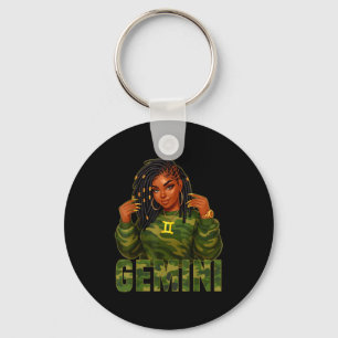 Gemini Queen Loc'd Black Woman Camo Zodiac Sign Key Ring