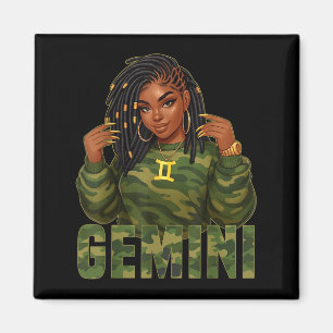 Gemini Queen Locd Black Woman Camo Zodiac Sign Magnet