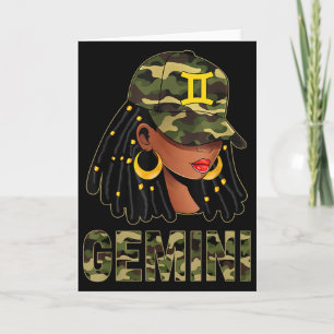Gemini Queen Loc'd Hair Black Woman Camo Cap Zodia Card