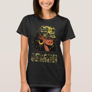 Gemini Queen Loc'd Hair Black Woman Camo Cap Zodia T-Shirt