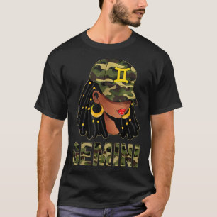 Gemini Queen Loc'd Hair Black Woman Camo Cap Zodia T-Shirt