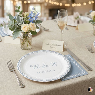 Gemini said SEO Title: Elegant Dusty Blue Scallope Paper Plate