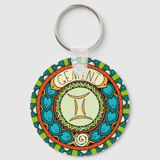 Gemini sign colorful Mandala Key Ring