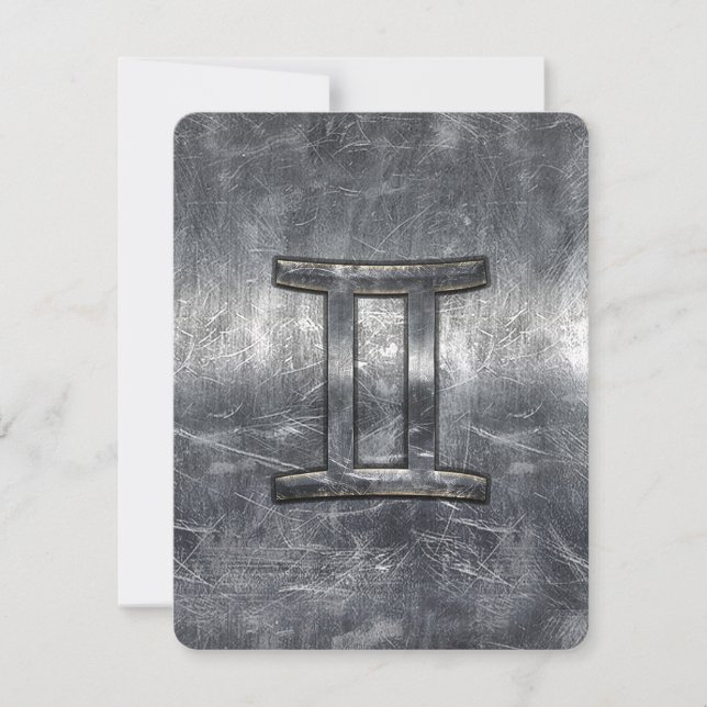Gemini Sign in Distressed Siver Steel Style (Front)