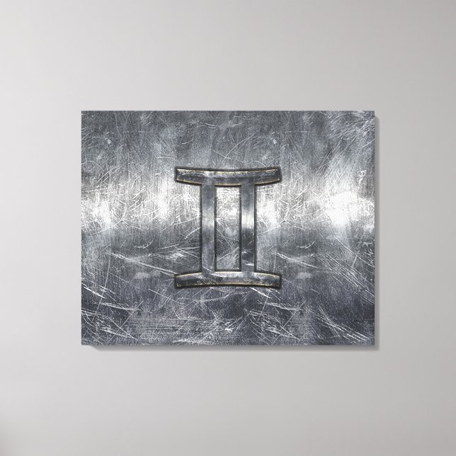 Gemini Sign in Distressed Siver Steel Style (Front)