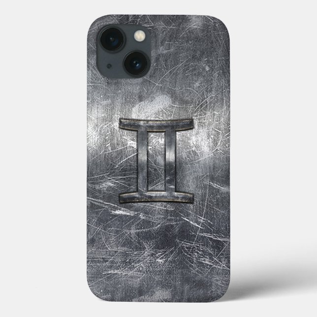 Gemini Sign in Distressed Siver Steel Style Case-Mate iPhone Case (Back)