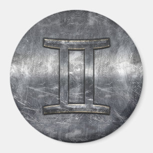 Gemini Sign in Distressed Siver Steel Style Magnet