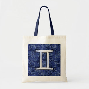 Gemini Sign on Navy Blue Digital Camouflage Tote Bag