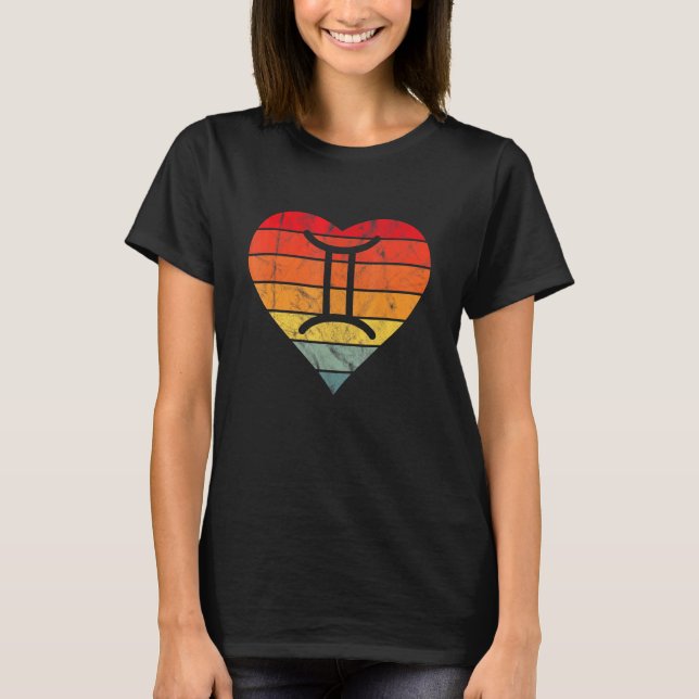 Gemini Sign Retro Sunset Heart Zodiac Symbol Astro T-Shirt (Front)