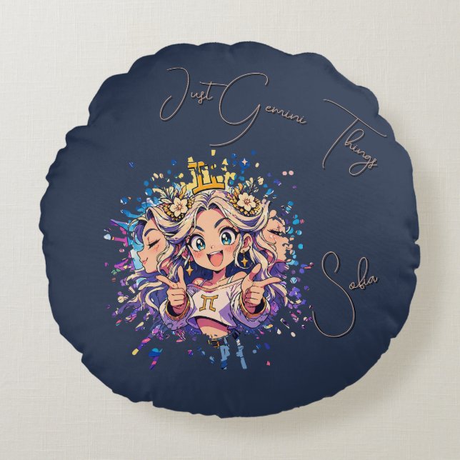 Gemini Sweet 16 Round Name Pillow (Front)