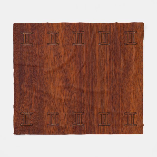 Gemini Symbol on Brown Mahogany like print Fleece Blanket (Front (Horizontal))