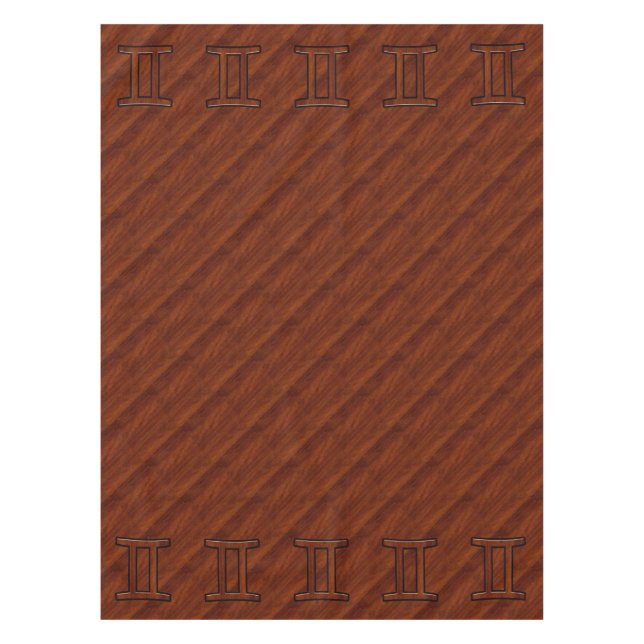 Gemini Symbol on Brown Mahogany like print Tablecloth (Front)