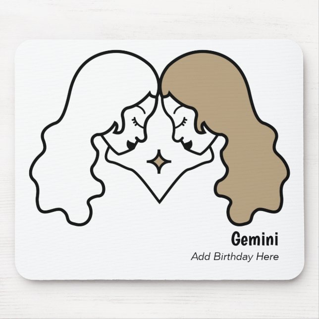 Gemini the twins personalised zodiac birthday mouse mat (Front)