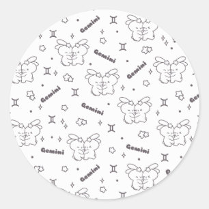 Gemini Twin Bunnies Embrace Zodiac Pattern Classic Round Sticker