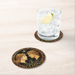 Gemini Twin Zodiac Male Symbol Round Paper Coaster