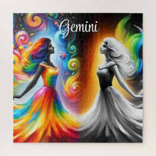 Gemini Twins Color & Black and White Horoscope Jigsaw Puzzle