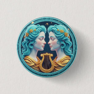 Gemini Twins Goddess Statues With Neon Circle 3 Cm Round Badge