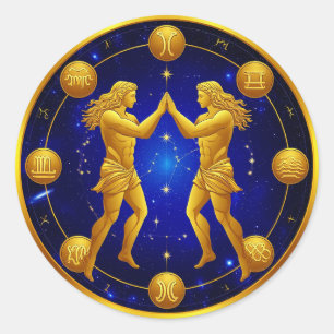 Gemini Twins In Cosmic Circle Classic Round Sticker