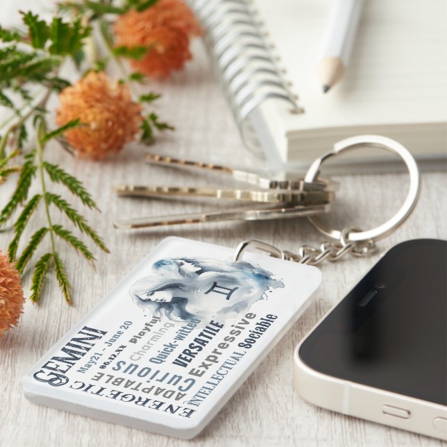Gemini Twins Traits Zodiac Sign Birth Date Key Ring (Front Right)