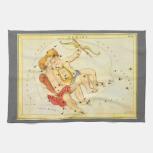 Gemini Twins Vintage Constellation Urania's Mirror Tea Towel