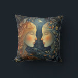Gemini Twins Zodiac Astrology Celestial Birthday Cushion<br><div class="desc">This stunning art work depicts twins,  the symbol for the zodiac sign of Gemini. It has a celestial,  magical,  fantasy feel to it.  AI assisted graphic purchased with commercial use.  Artwork:  RedHeronLighthouse</div>